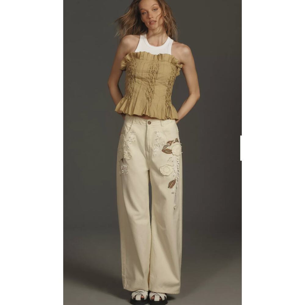 Anthropologie Pilcro Embroidered Cropped Bow Pants Size 27